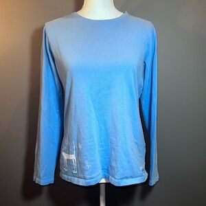 Life Is Good Blue Cat Ice Skating Long Sleeve Tee Holiday Cozy Medium